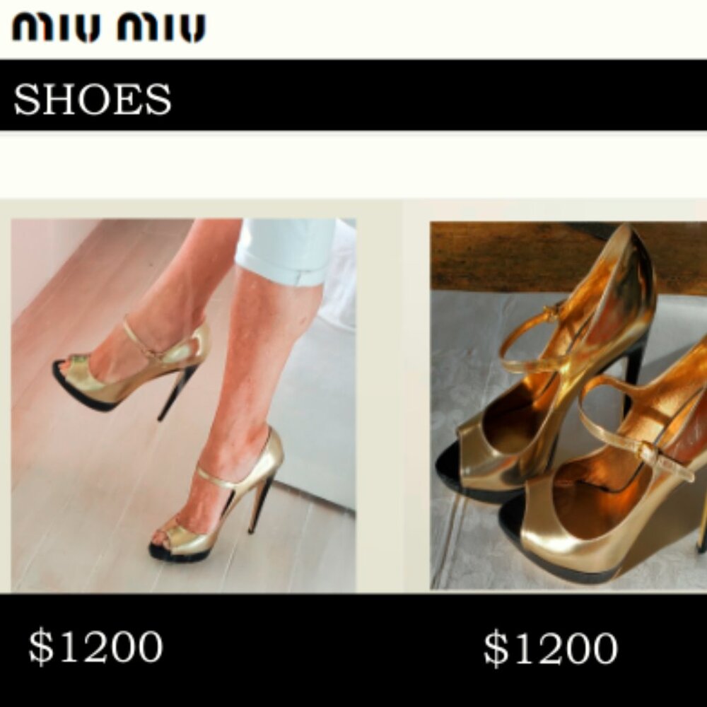 MIU MIU GOLD/BLACK PATENT LEATHER PUMPS - SIZE 41-